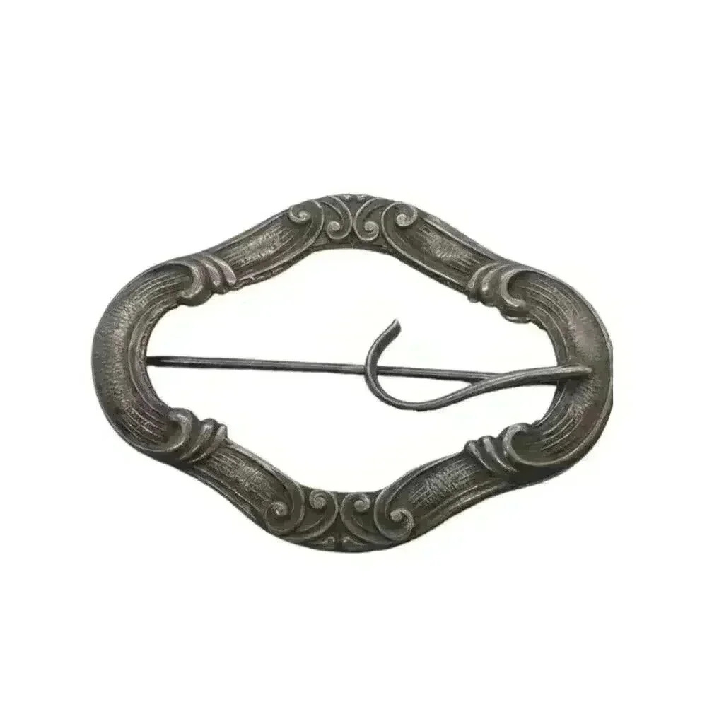 Antique Victorian Buckle Brooch Sash Pin Repousse Art Nouveau Sterling Silver